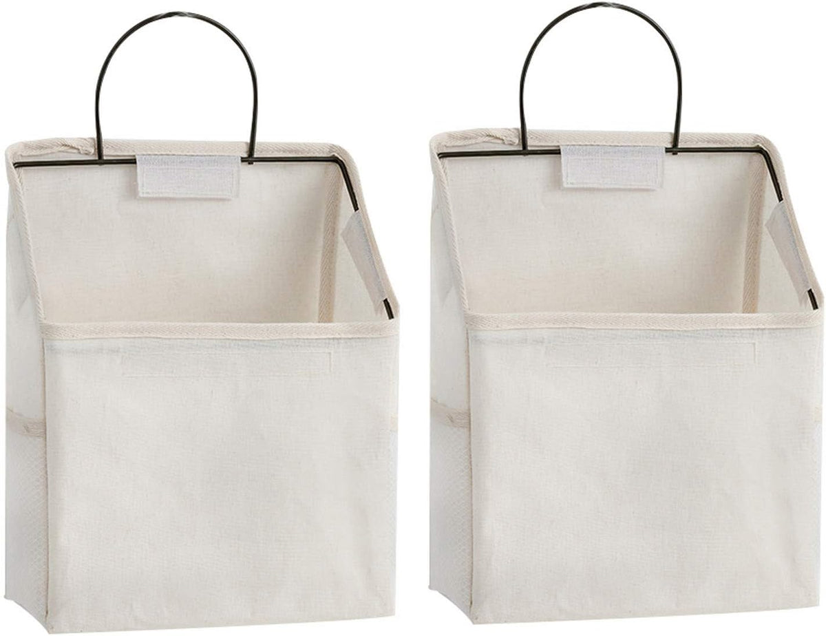 Wall-Hanging Storage Bags, Desktop Organizer Basket Cotton Linen Hanging Storage Basket for Kitchen,Bderoom,Living Room (#2 White)