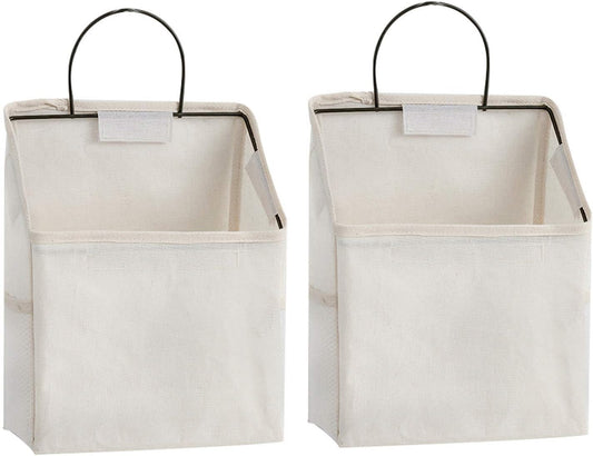 Wall-Hanging Storage Bags, Desktop Organizer Basket Cotton Linen Hanging Storage Basket for Kitchen,Bderoom,Living Room (#2 White)