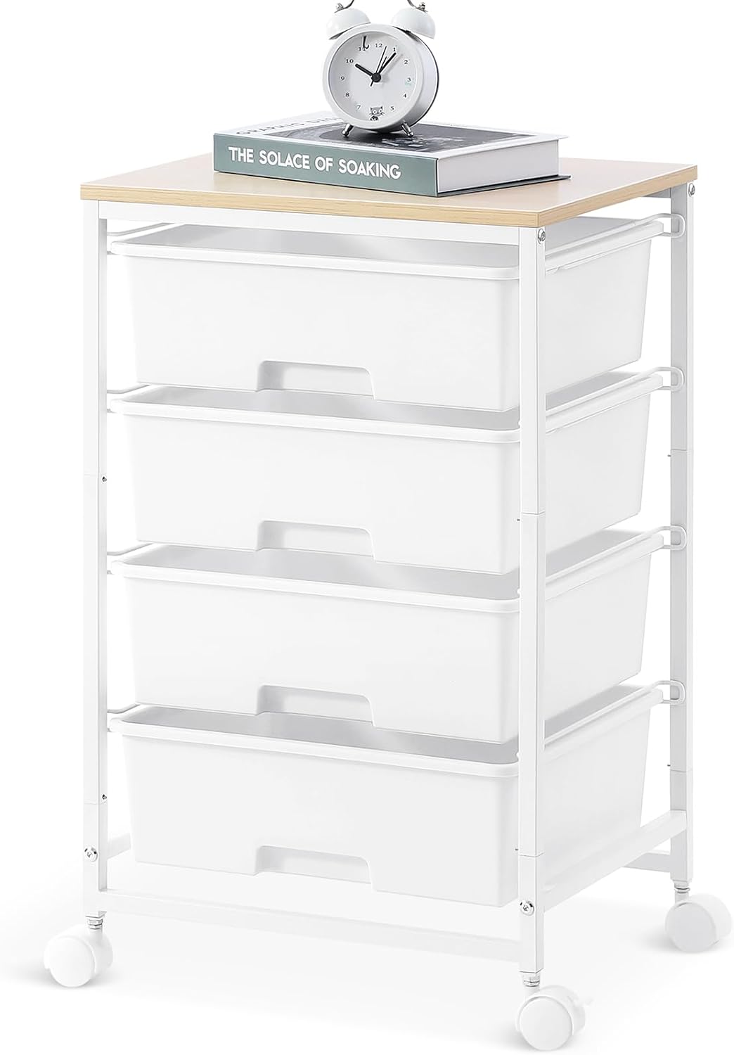 SYKIARIOL Rolling Cart with Drawers, 4-Drawer Utility Cart, Bright White