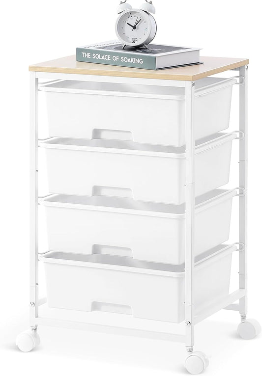 SYKIARIOL Rolling Cart with Drawers, 4-Drawer Utility Cart, Bright White