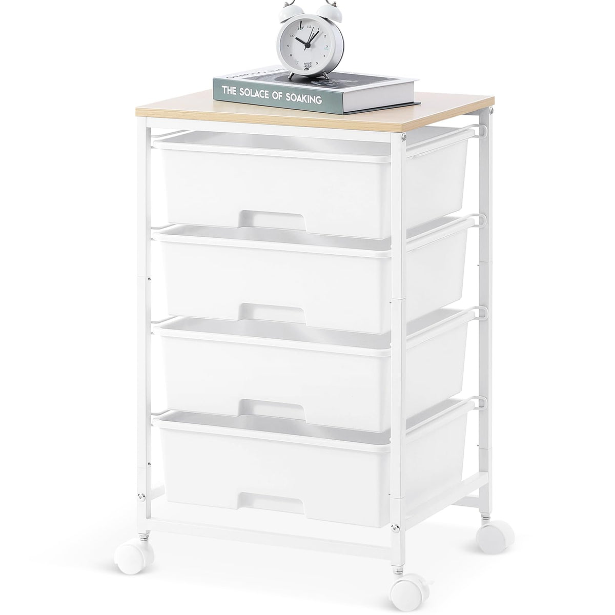 SYKIARIOL Rolling Cart with Drawers, 4-Drawer Utility Cart, Bright White