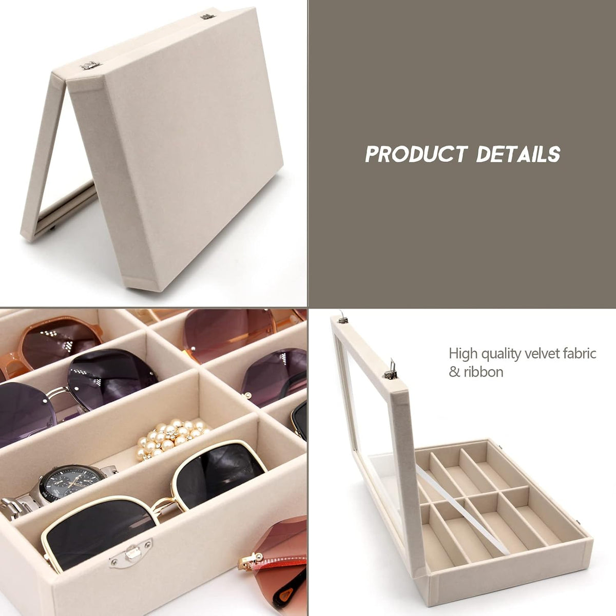Velvet Sunglasses Organizer, Glasses Storage Box Sunglasses Storage Holder Box,Glasses Display Case with 8 Slots