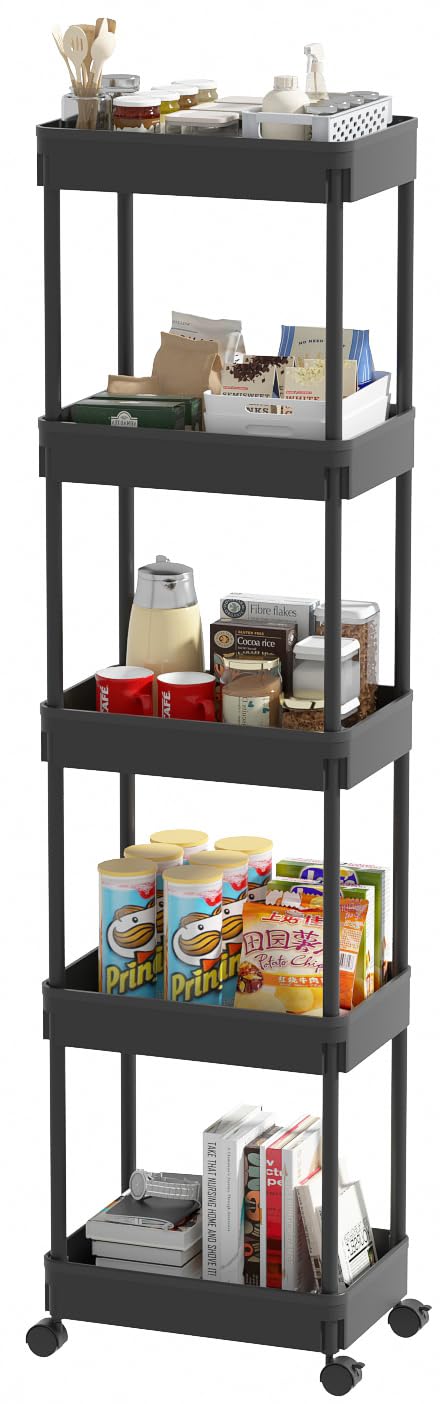 Sooyee Slim Clear 3-Tier Plastic Rolling Utility Cart with Wheels