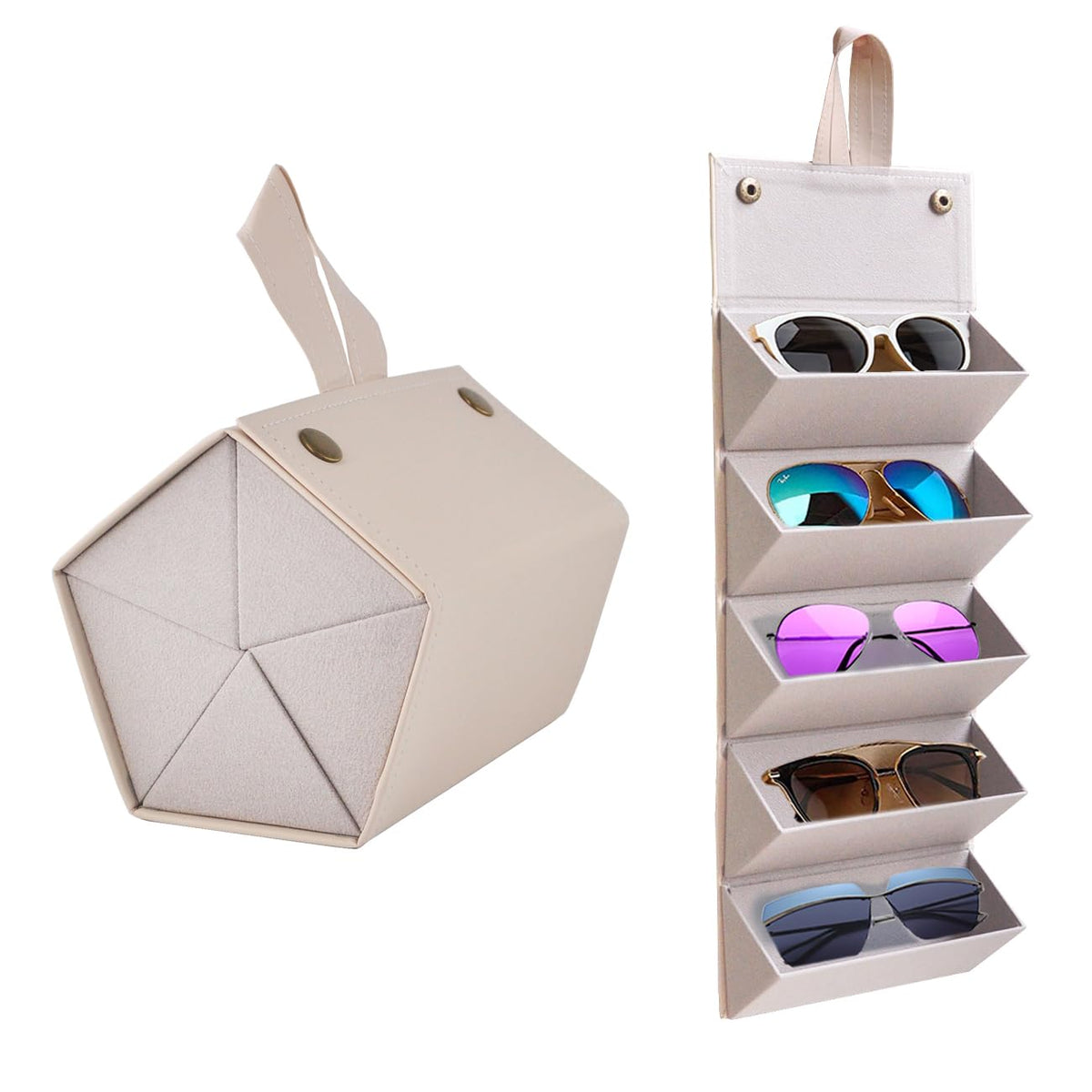 Kenpal Sunglasses Storage Organizer Holder Foldable Travel Case with 5 Slot Compartments for Multiple Glasses
