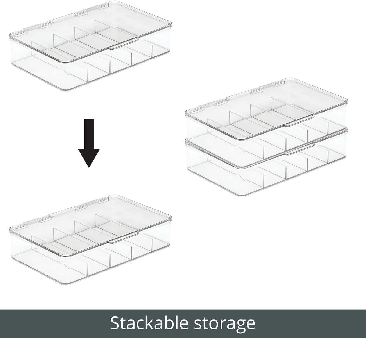 mDesign Plastic Stackable Eyeglass Case Storage Organizer with Hinged Lid for Unisex Sunglasses, Reading Glasses, Fashion Eye Wear, Protective Glasses, 5 Sections, Ligne Collection - 2 Pack - Clear