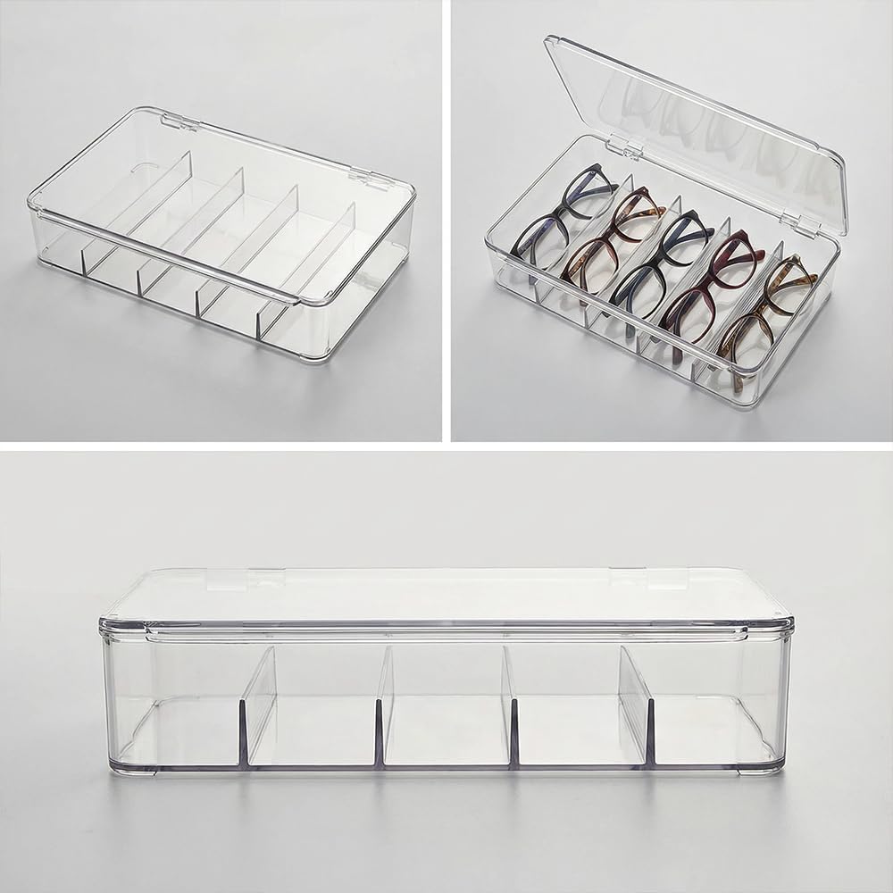 Sunglasses Organizer - Plastic Stackable Eyeglass Case Storage for Multiple Glasses & Reading Glasses