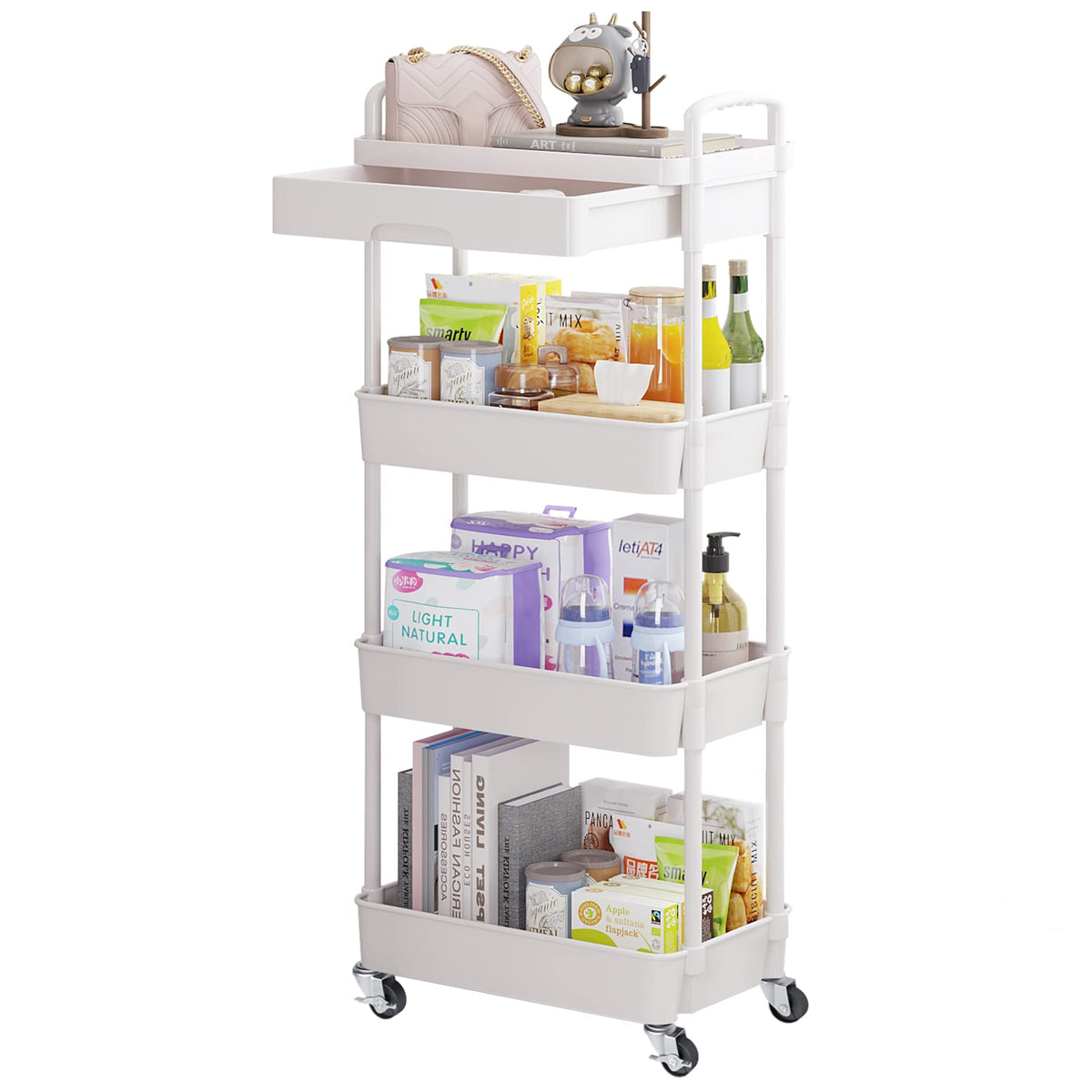 Calmootey 3-Tier Utility Cart with Drawer & Wheels, Storage for Home,Office