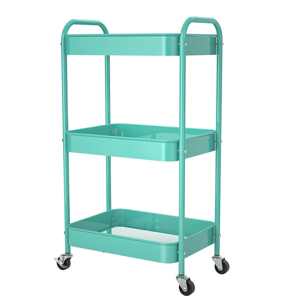 3-Tier Rolling Cart, Metal Utility Storage Carts with Wheels, Black