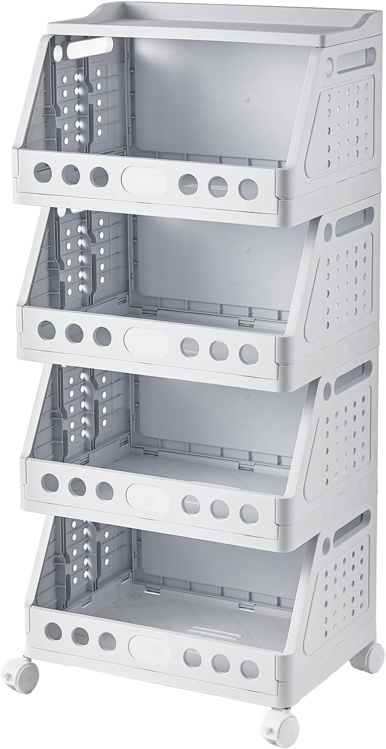 UFORU 4 Tier Rolling Storage Cart,Plastic Open Storage Basket with Wheels