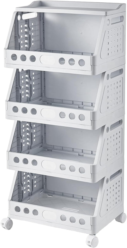 UFORU 4 Tier Rolling Storage Cart,Plastic Open Storage Basket with Wheels