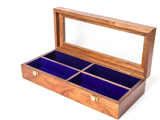 Handmade Wooden Sunglasses Organizer Box with Glass Lid – Luxury Eyewear Storage Case for Men –6 Slot Glasses Display Holder, Watch & Eyeglass Collector Box, Gift for Him (2)