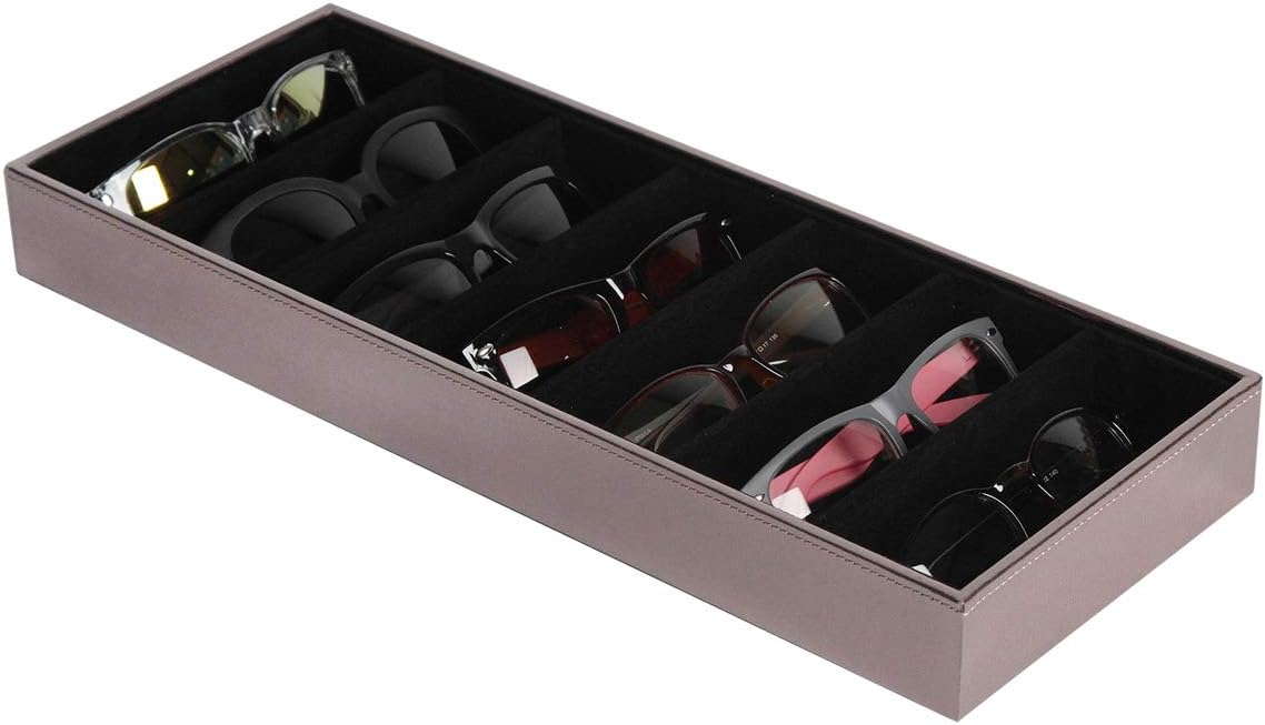 J JACKCUBE DESIGN 7 Slot Sunglasses Organizer, Leather Eyeglass Storage Tray Box for Table, Desk, or Drawer - MK378