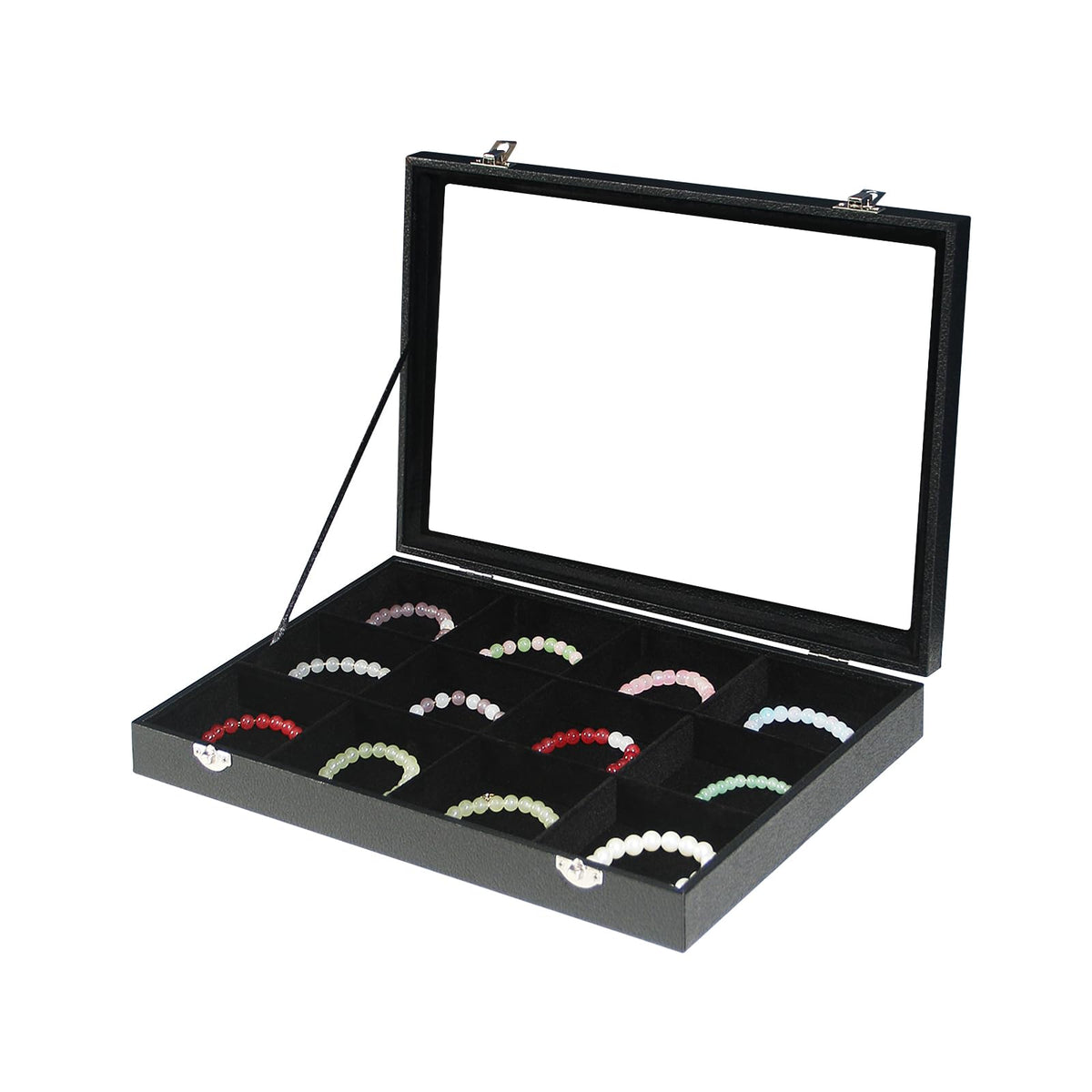 Coward Sunglass Organizer Tray Box, Beige Velvet Grids Eyeglasses Display Tray Case with Transparent Glass Lid for Home Use or Store Shop Selling Show