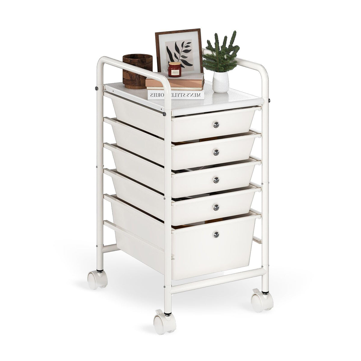 Rolling Storage Cart with Drawers 6-Tier Lock Wheels Office White