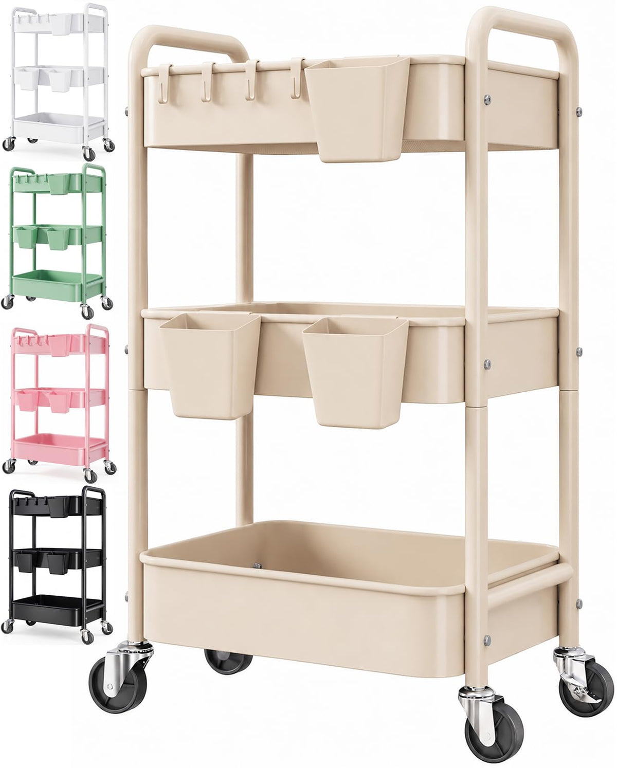4 Tier Rolling Storage Cart Metal with Wheels, 37in Heavy Duty Roller Carts