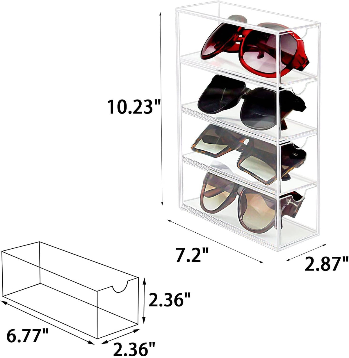 Tasybox Sunglasses Organizer, Eyeglass Case, Eyeglass Holder with 4 Drawers