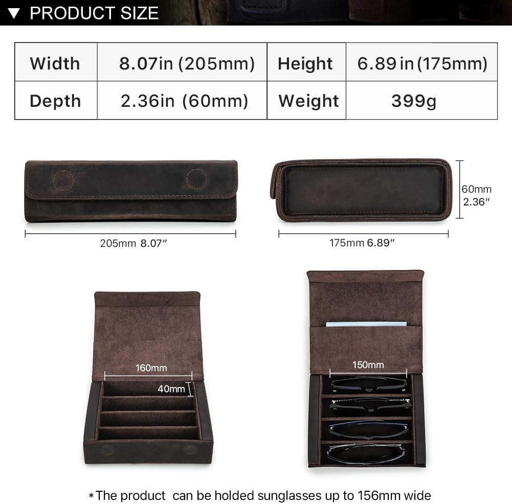 CONTACTS Genuine Leather Sunglasses Travel Case Hard Eyeglasses Box Vintage Eyewear Holder Travel Accessories