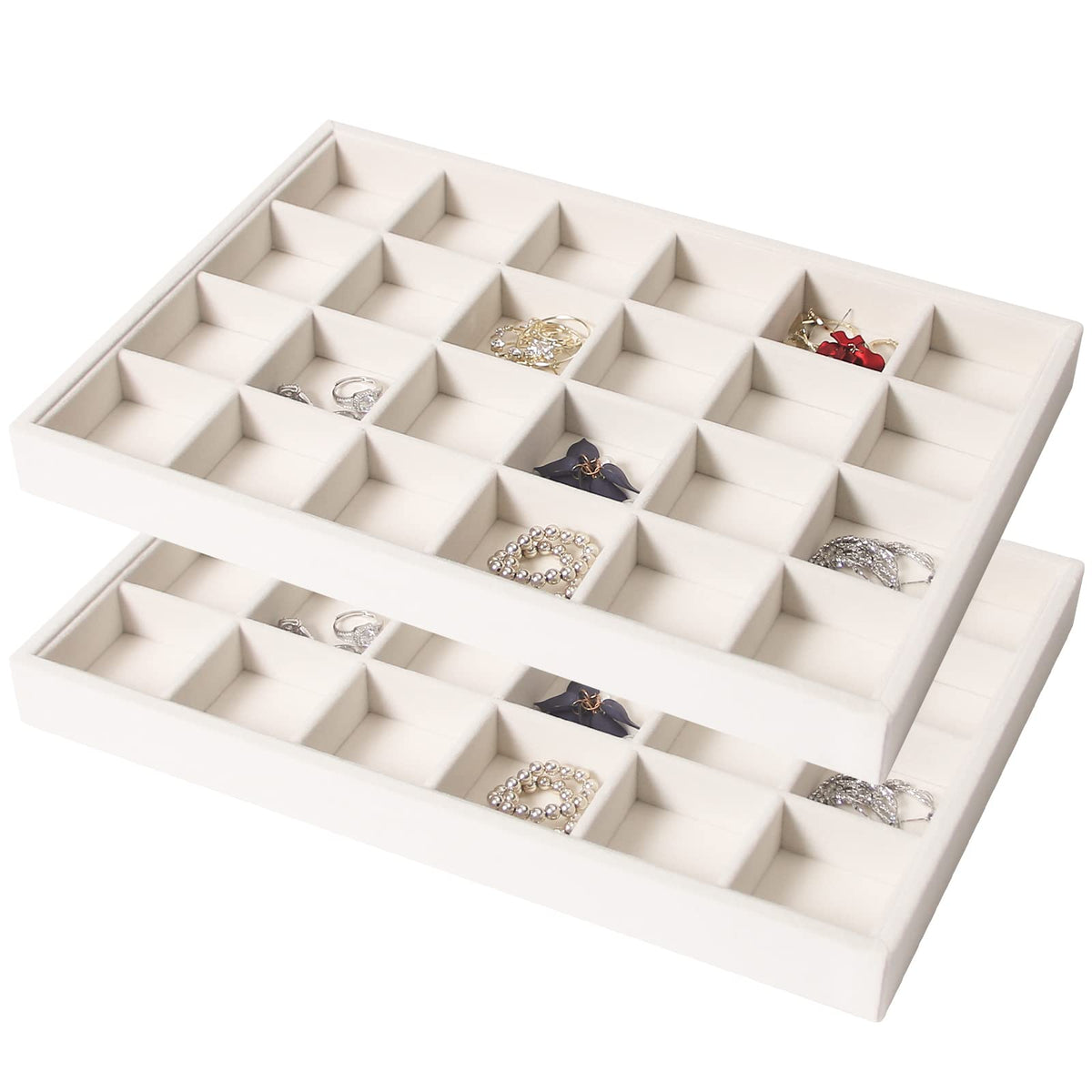 Coward Sunglass Organizer, Beige Velvet Glasses Trays - Eyeglasses Watches Jewelry Display - Men Women (8 Grids)