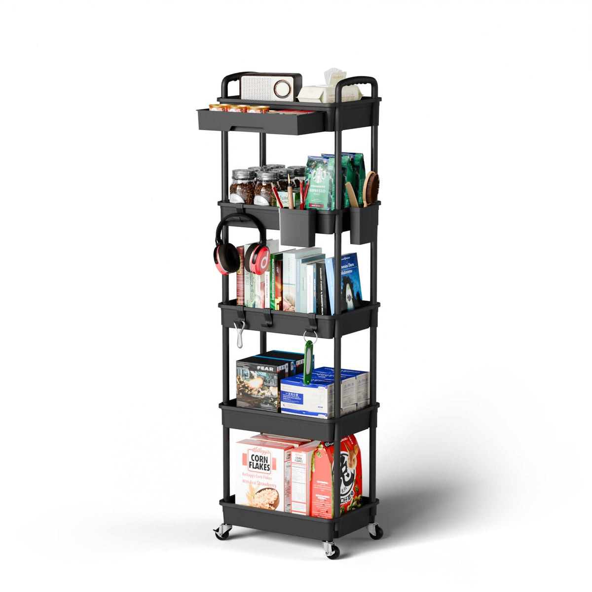 Sorgion 3 Tier Rolling Cart Organizer,Laundry Room Bathroom Organizers and Storage Office Shelves Mobile Shelving Unit Kitchen Trolley Cart with Wheels for Art,Craft,Diaper,Bedside,Snack(Green)