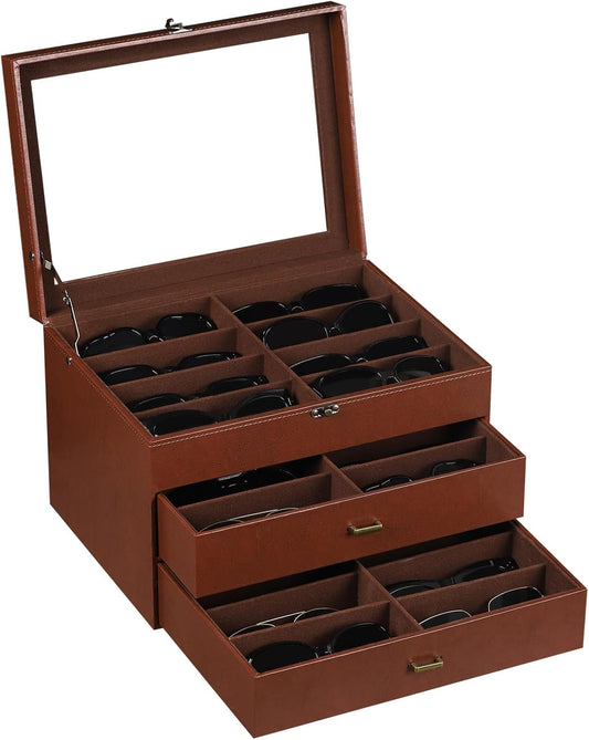 AUTOARK Leather 24 Piece Eyeglasses Storage Case Organizer,Coffee,MKAW045