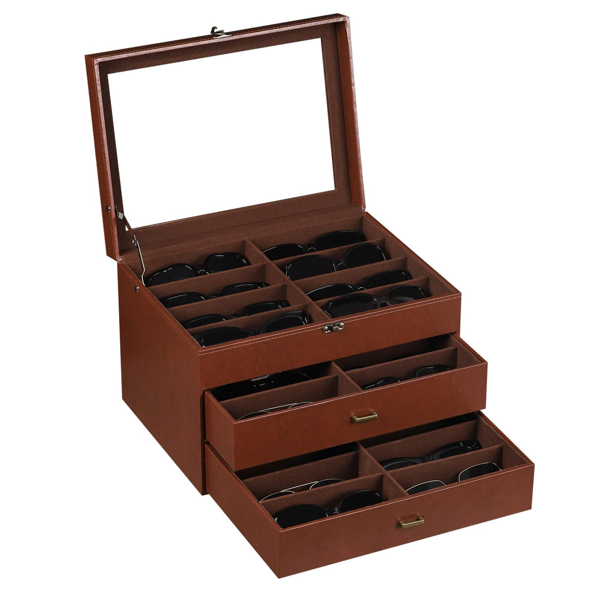 AUTOARK Leather 24 Piece Eyeglasses Storage Case Organizer,Coffee,MKAW045