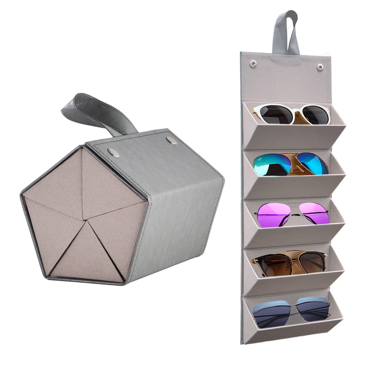 Kenpal Sunglasses Storage Organizer Holder Foldable Travel Case with 5 Slot Compartments for Multiple Glasses