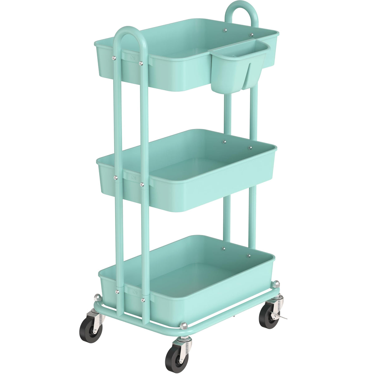 Simple Houseware 4-Tier Rolling Utility Cart with Hanging Bucket, Turquoise