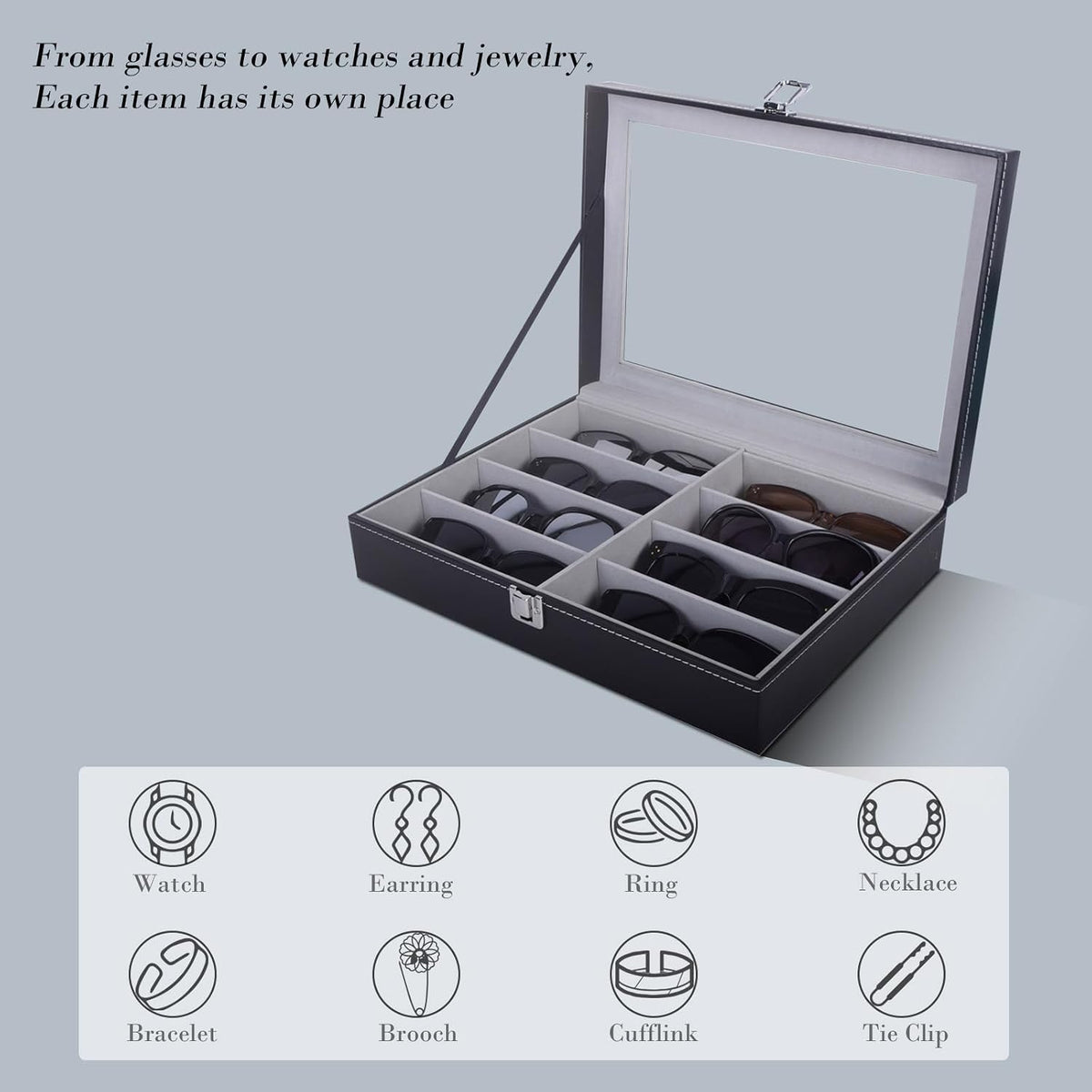 AUTOARK Leather 8 Piece Eyeglasses Storage and Sunglass Glasses Display Case Organizer