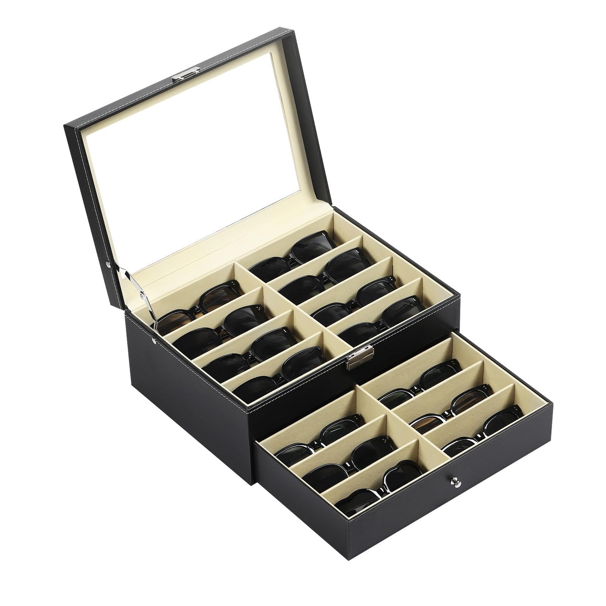AUTOARK Leather 16 Piece Eyeglasses Storage Case Organizer,White,AW-151