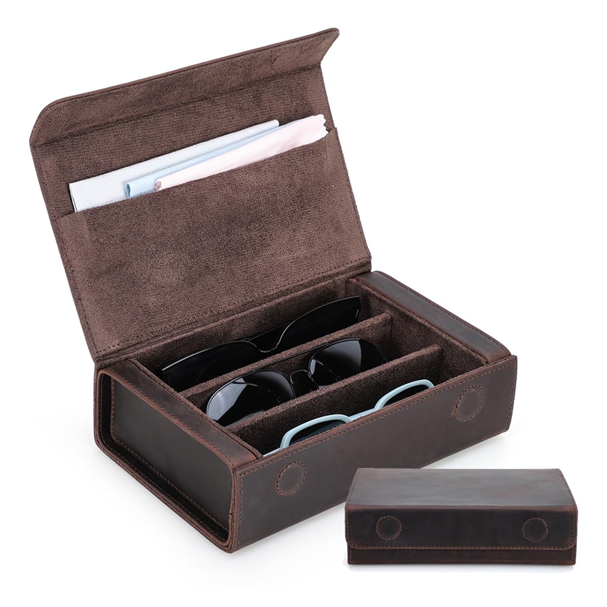 CONTACTS Genuine Leather Sunglasses Travel Case Hard Eyeglasses Box Vintage Eyewear Holder Travel Accessories