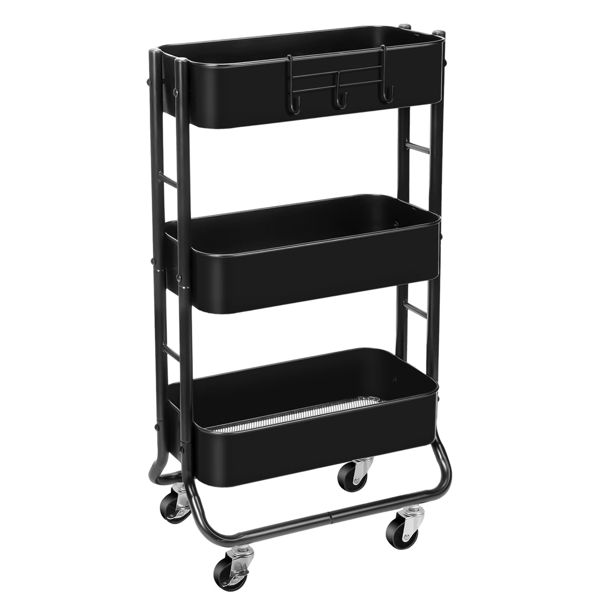 3-Tier Rolling Utility Cart with Caster Wheels Easy Assembly, Black