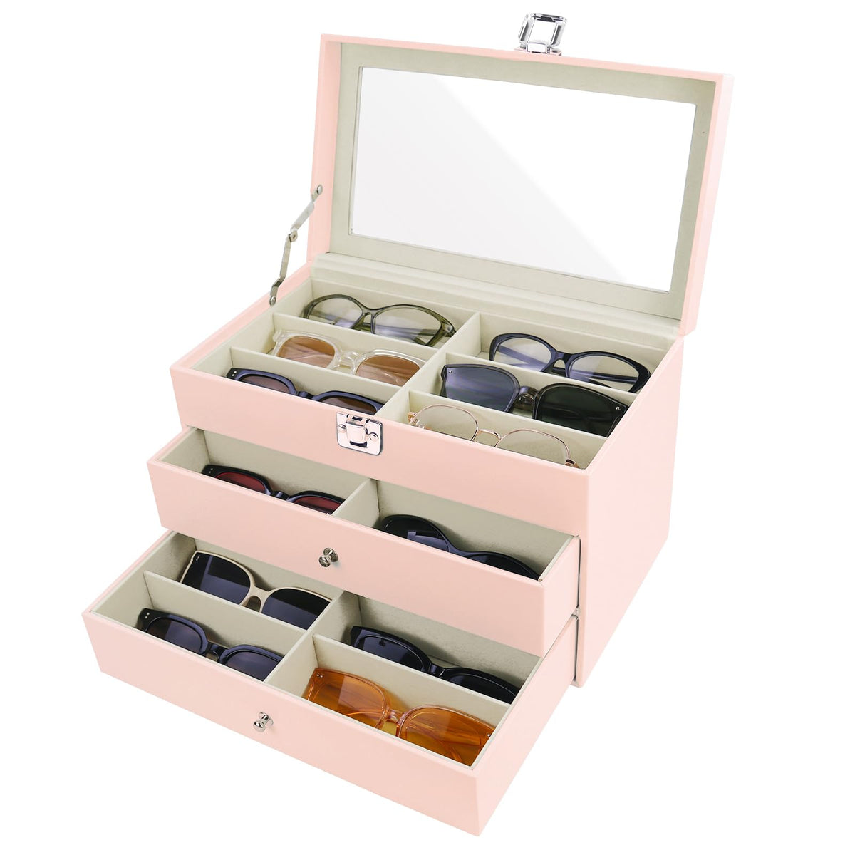 Sunglasses Organizer 18/20 Slots, Multiple Pairs Glasses Storage Case Leather Eyeglasses Display Box for Women Men