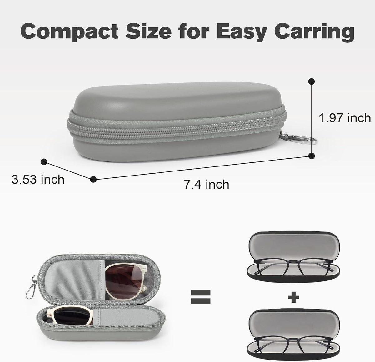 Double Eyeglasses Case, Dual Glasses Sunglasses Organizer with Zipper Closure, Eyewear Storage Box for Men Women Travel