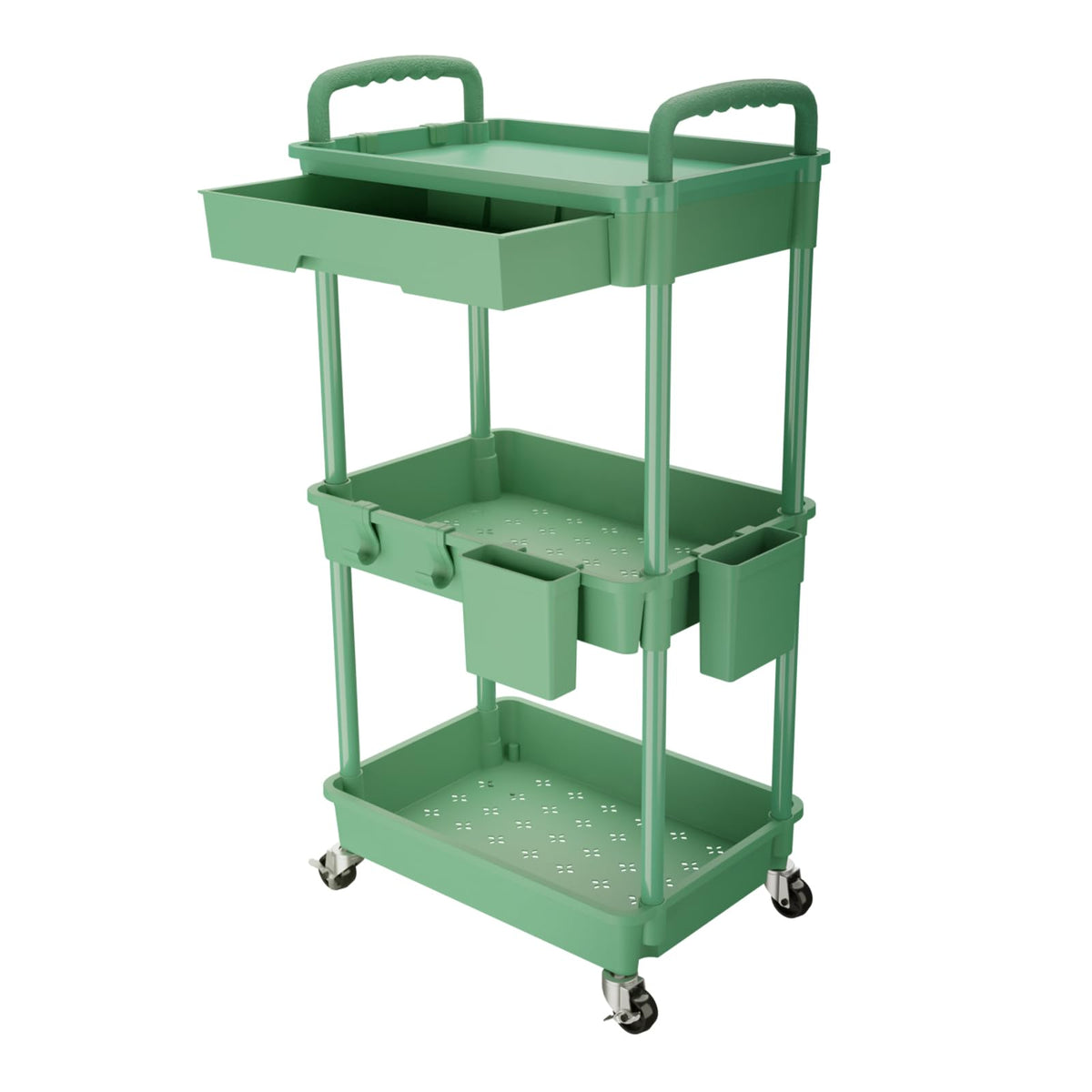 4 Tier Rolling Utility Cart with Drawer,REBECAT Utility Cart Made of Multifunctional Storage Organizer Tool for Kitchen,Bathroom,Living Room,Office(Black)
