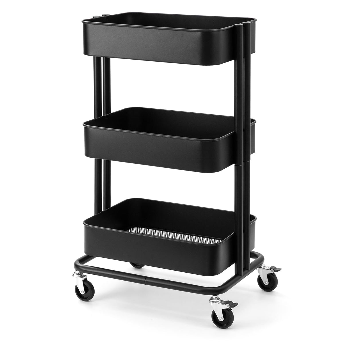 3 Tier Rolling Cart Metal Heavy Duty Utility Cart with Silent Caster Lockable Wheel Multi-Functional Organization Carts Storage Trolley with Mesh Shelves for Office Kitchen Living Room Yellow