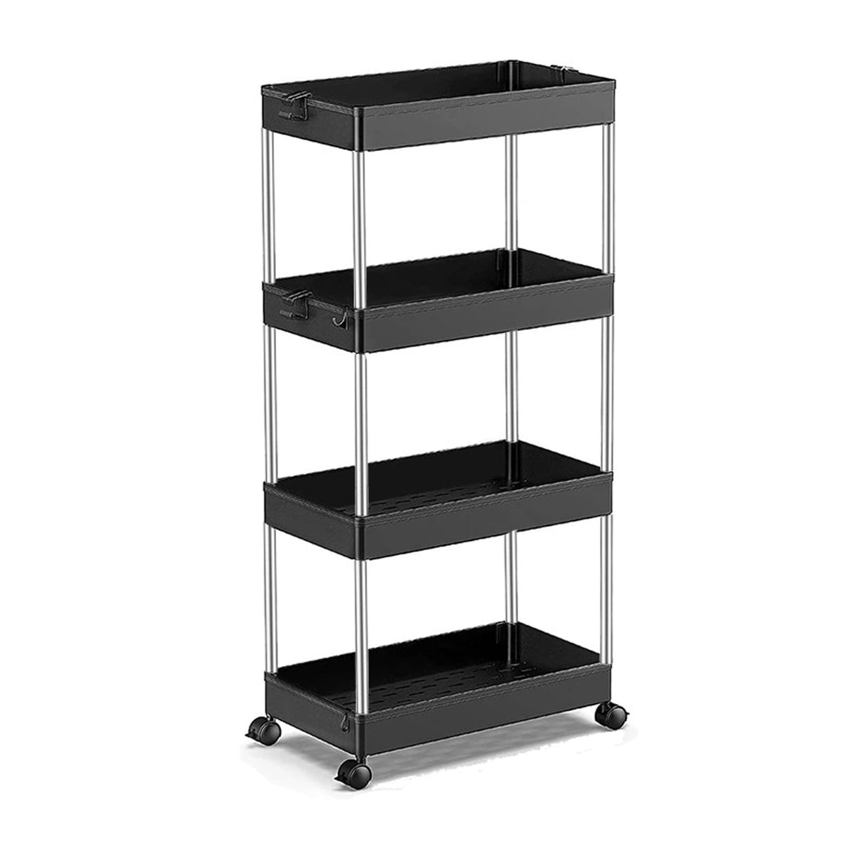 Storage Trolley Multi-Tier Rolling Unit Cart Mobile Storage Shelf for Kitchen Bathroom Rolling Organizers Rack,Black,4 Tier