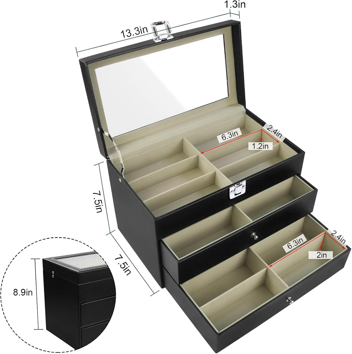 Sunglasses Organizer 18/20 Slots, Multiple Pairs Glasses Storage Case Leather Eyeglasses Display Box for Women Men