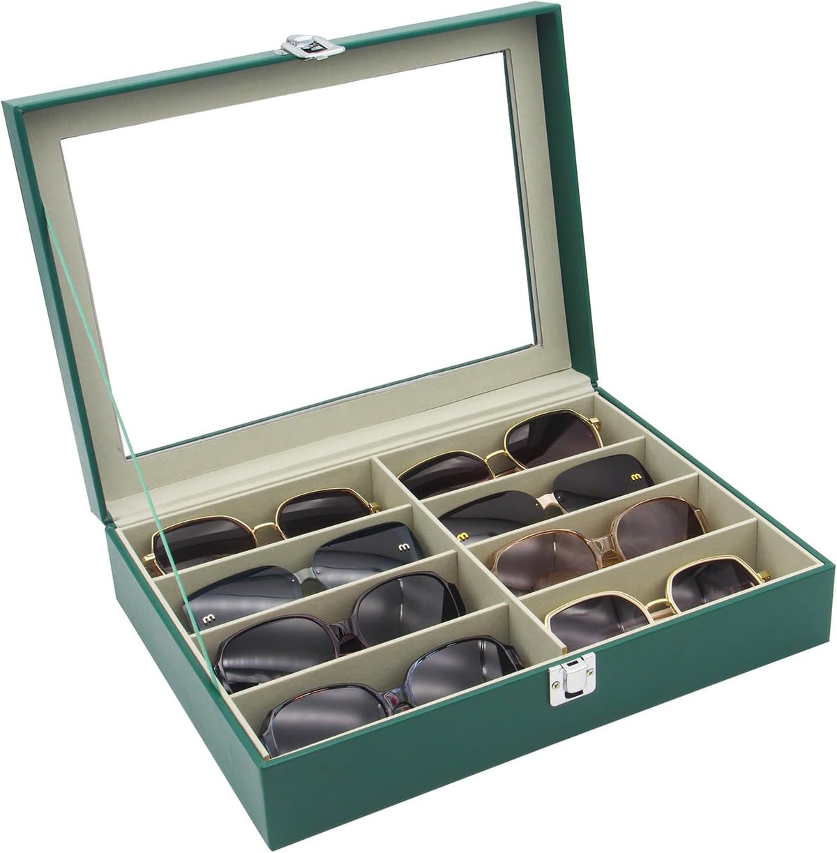 8 Slots Sunglass Organizer, PU Leather Eyewear Display Tray