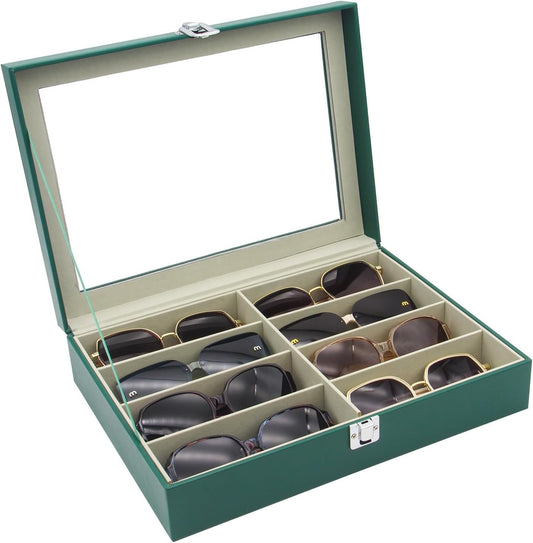 8 Slots Sunglass Organizer, PU Leather Eyewear Display Tray
