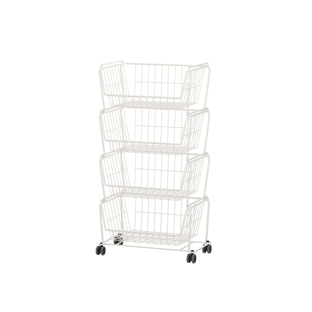 PUSDON 4-Tier Spacious Stackable Wire Storage Baskets with Wheels, Metal Rolling Utility Cart, Produce Basket for Pantry, Bathroom Organizer Shelf, Matte Black