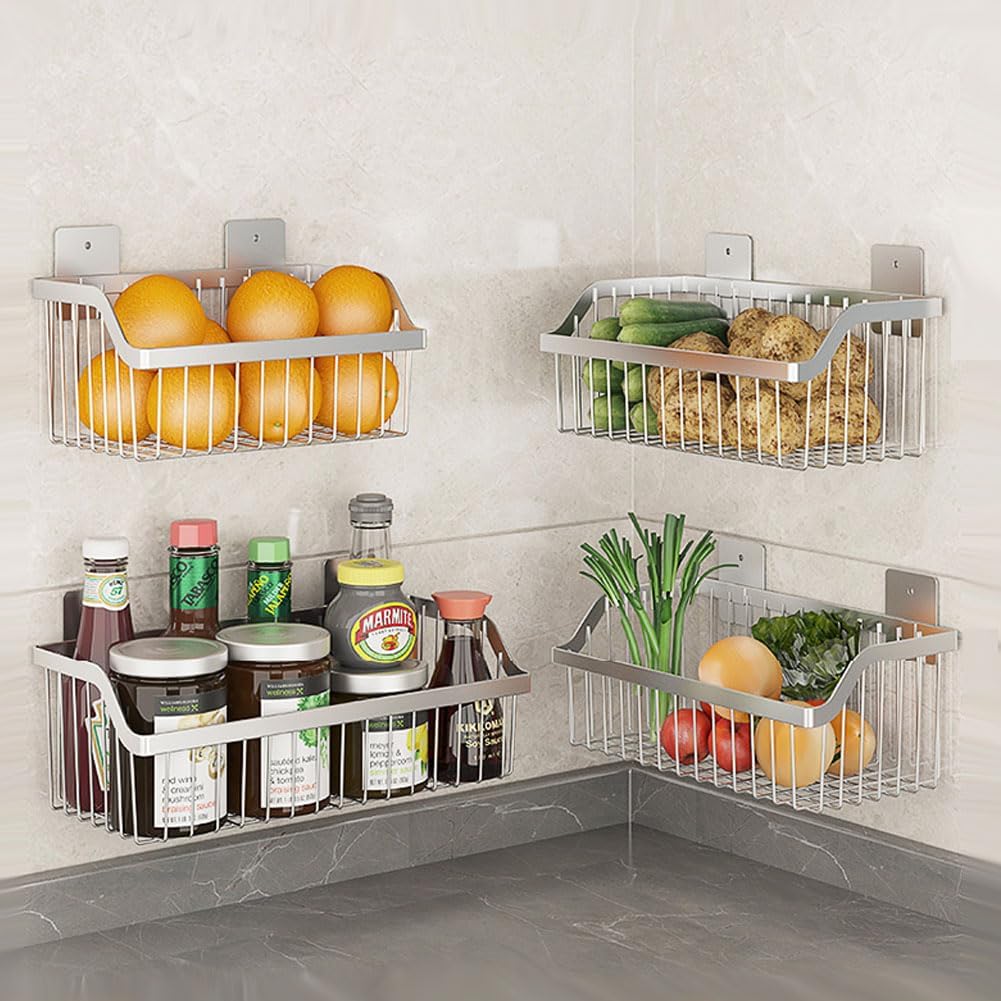 2 Set Fruit Basket for Kitchen, Pantry Kitchen Organizers and Storage, SUS304 Stainless Steel Wire Wall Basket, Onion Potato Vegetable Storage for Countertop Floor Cabinet Shelf