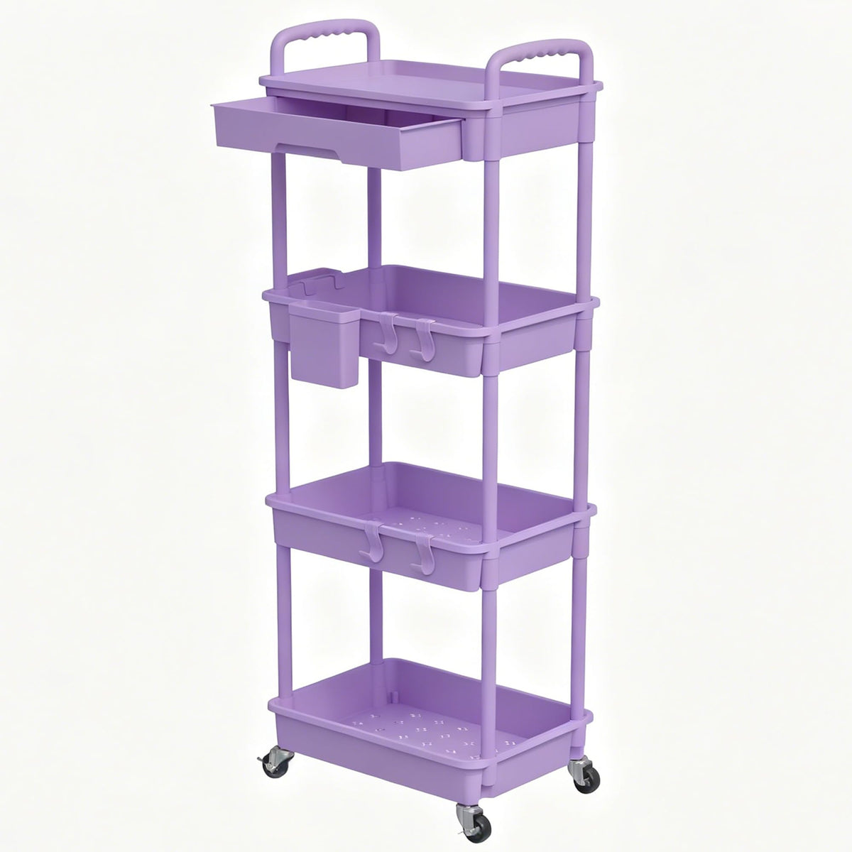 4 Tier Rolling Utility Cart with Drawer,REBECAT Utility Cart Made of Multifunctional Storage Organizer Tool for Kitchen,Bathroom,Living Room,Office(Black)