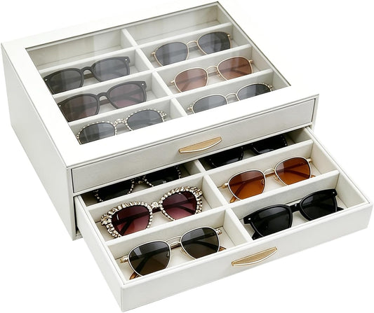 Sunglasses Organizer Box 16-Slot Large Capacity Eyewear Storage Case for Men and Women Transparent Top Display Box