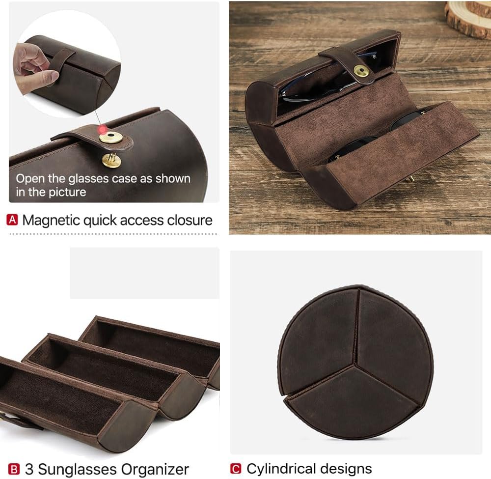 CONTACTS Sunglasses Travel Case Leather Sunglass Organizer for 3
