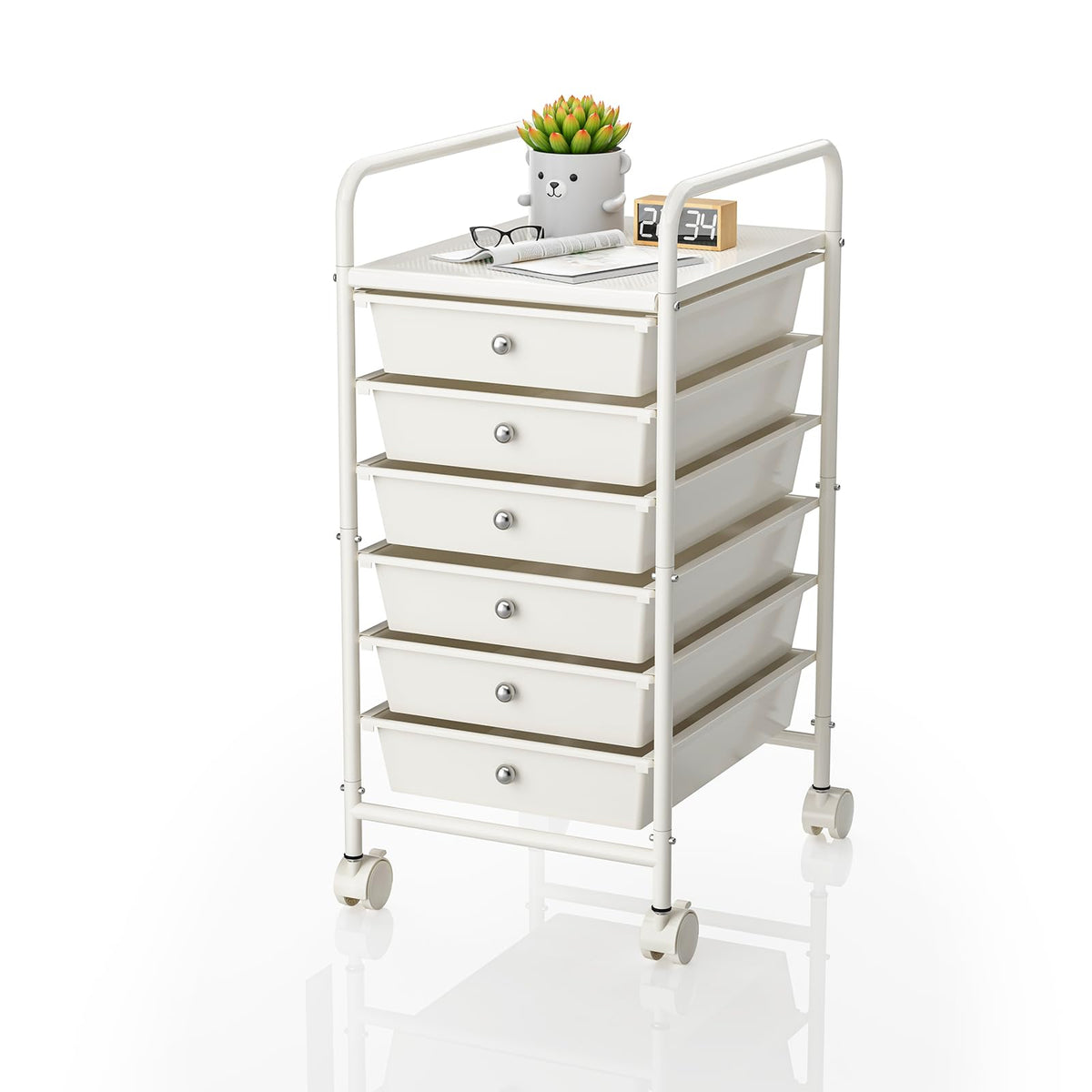 Rolling Storage Cart with Drawers 6-Tier Lock Wheels Office White