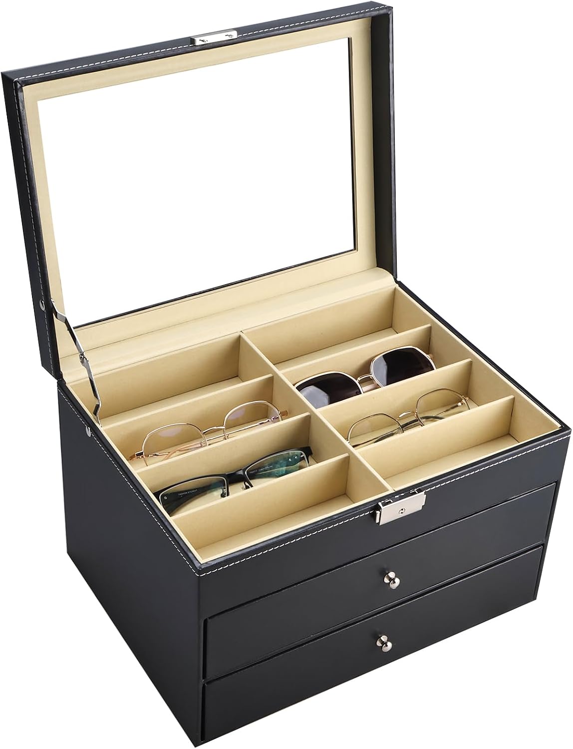 NovelBee 3-Layer Sunglasses Storage Organizer for Women Men,18 Slots Glasses Case Sunglass Eyeglasses Collector Display Box