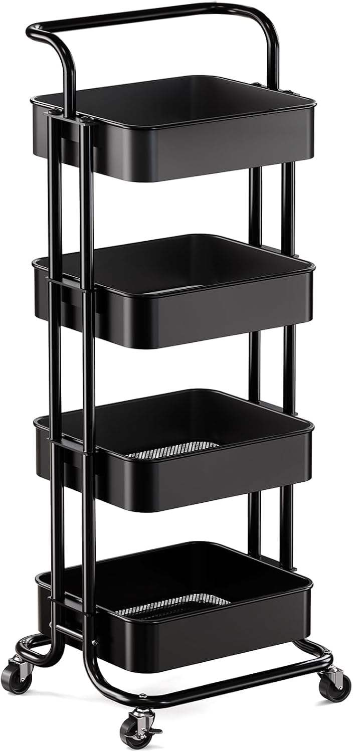 Pipishell 3 Tier Rolling Cart, Utility Cart with Wheels & Handle, White