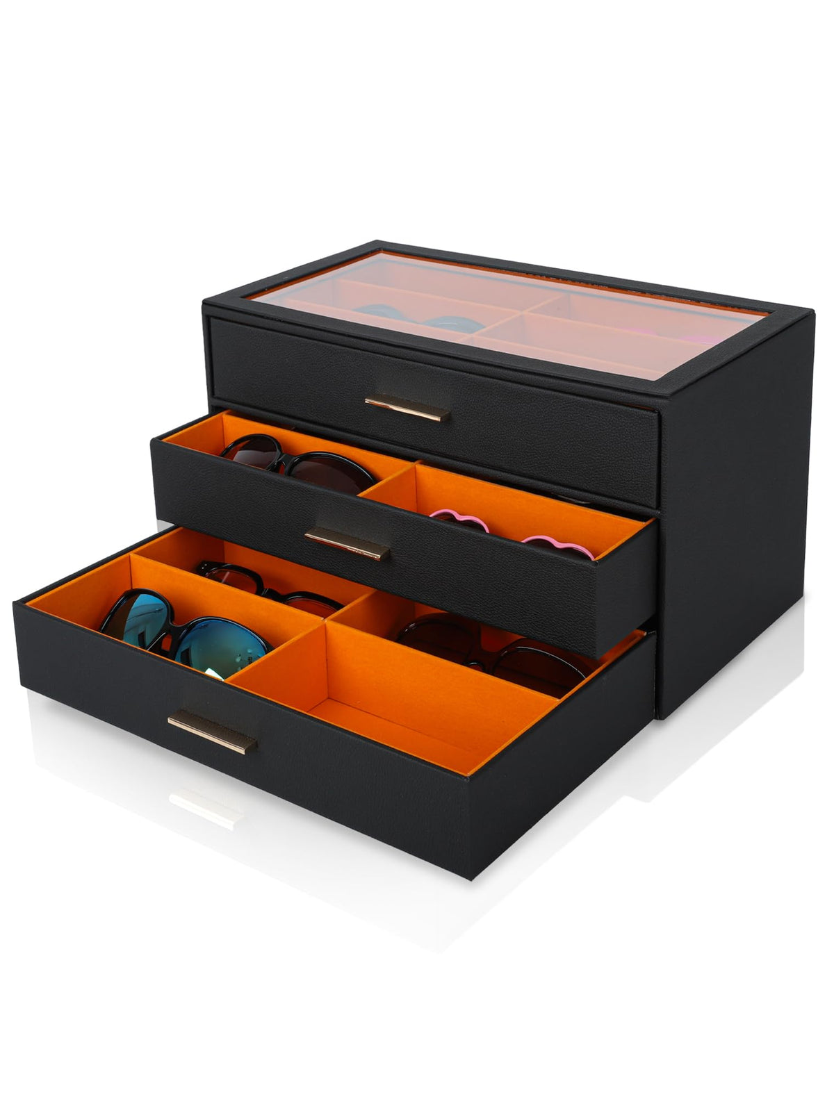 Sunglasses Organizer for Storage Oversize Glasses, Update Pebbled Leather