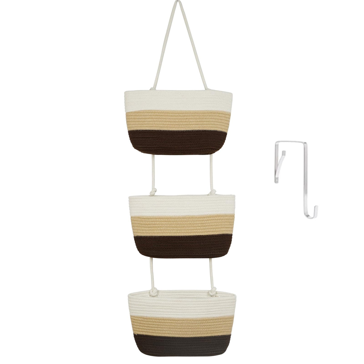 TeoKJ Over the Door Hanging Storage Basket Woven 3 Tier Wall Organizer Jute