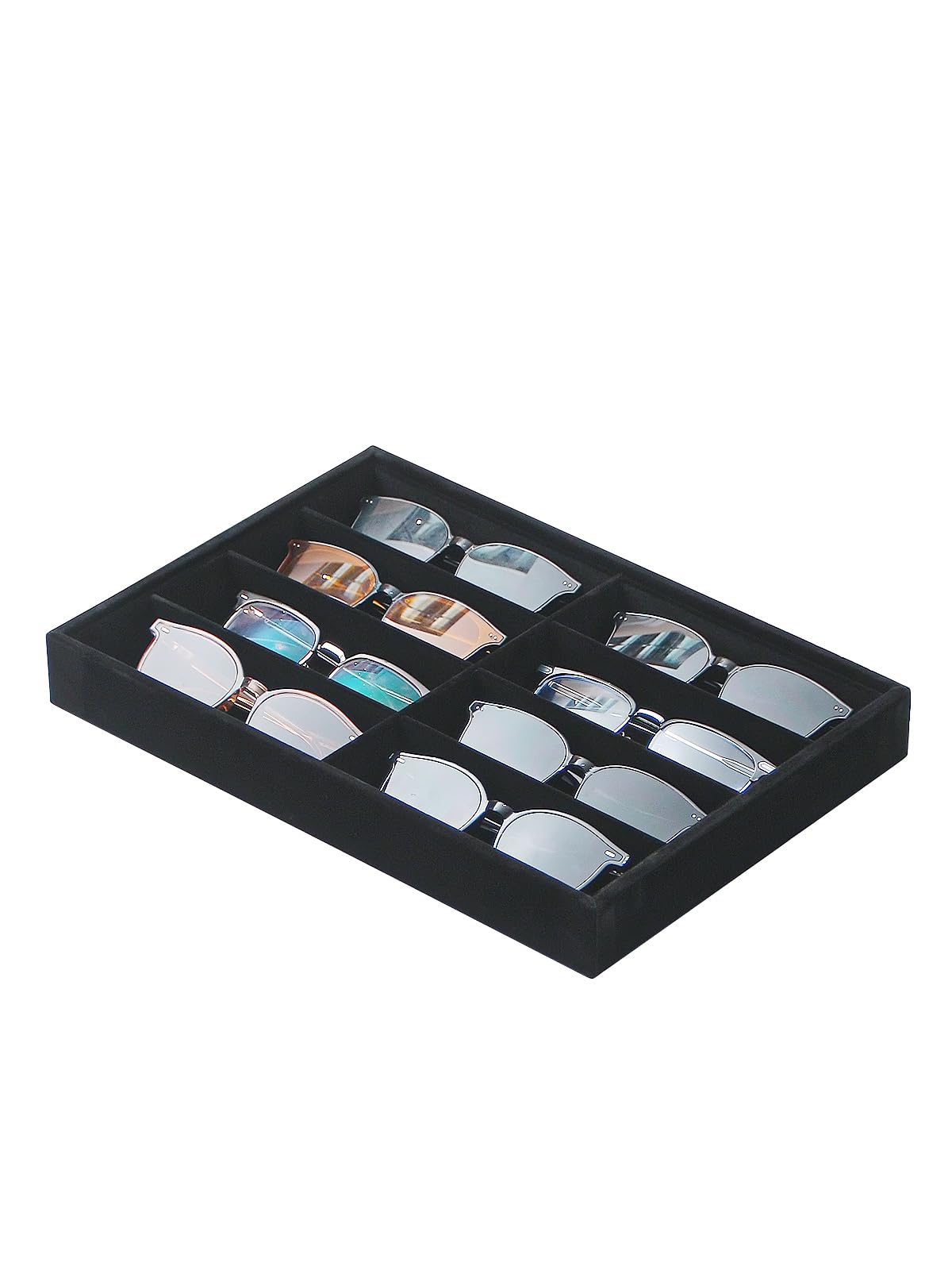 Jewelry Sunglasses Organizer Tray, Beige Velvet Eyeglasses Display Tray Box, Glasses Organize Storage Holder for Home Desk or Selling Show Display (with Lid)